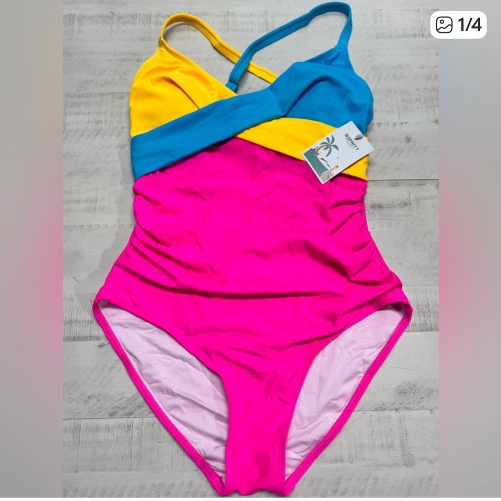 B2prity Tummy Control Ruched Bathing Suit Push Up Tie Back Swimwear swimsuit